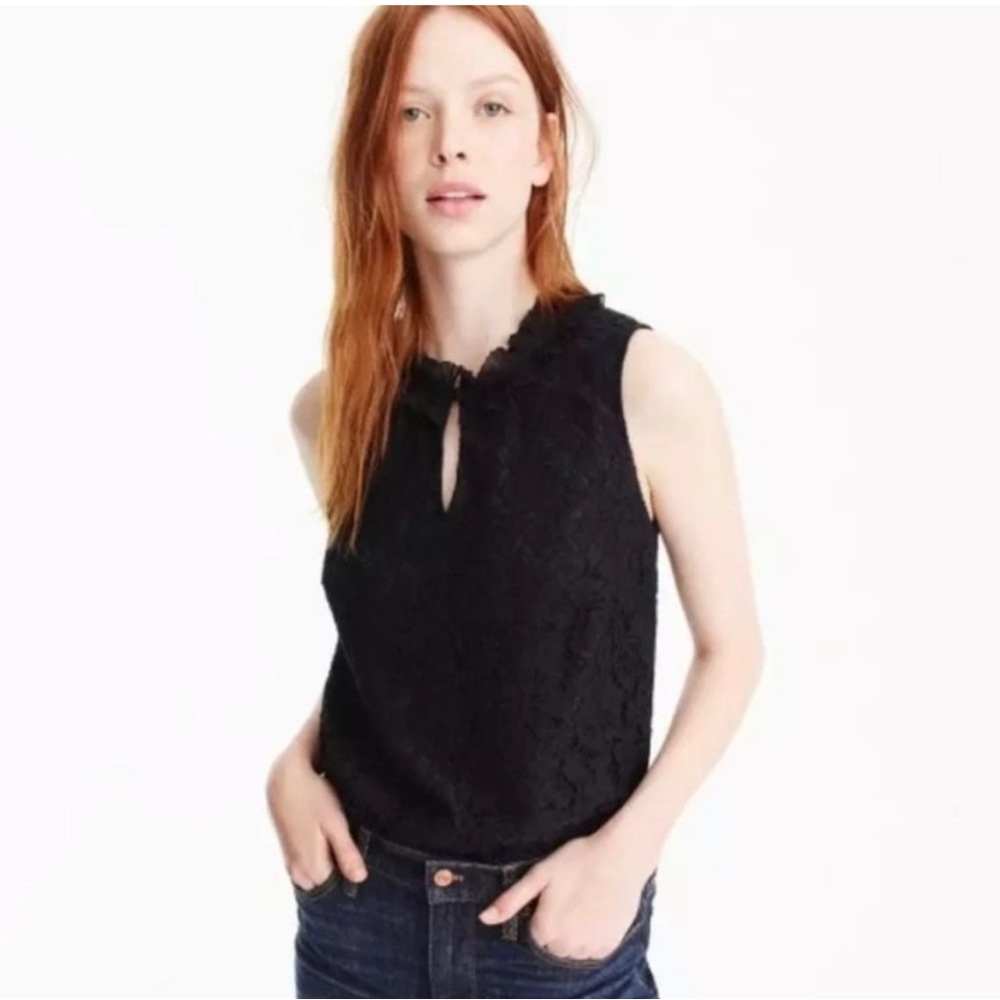 NWT J.Crew lace ruffle neck keyhole top